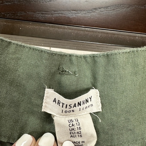 **ARTISAN NY* Green Linen Shorts Size 12 - Picture 4 of 5